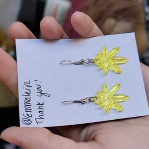Yellow Weed Leaf Dangle Earrings